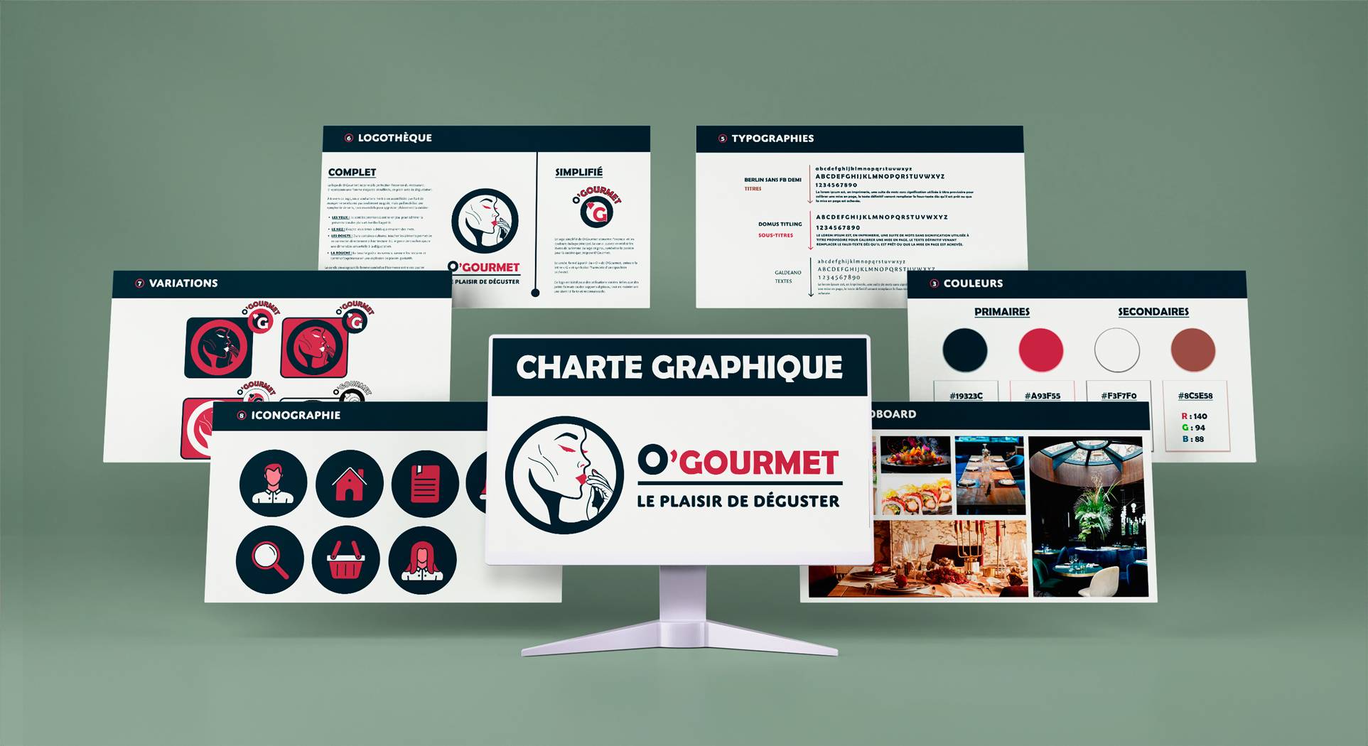 Maquette Multiscreen de la charte graphique du restaurant O'Gourmet