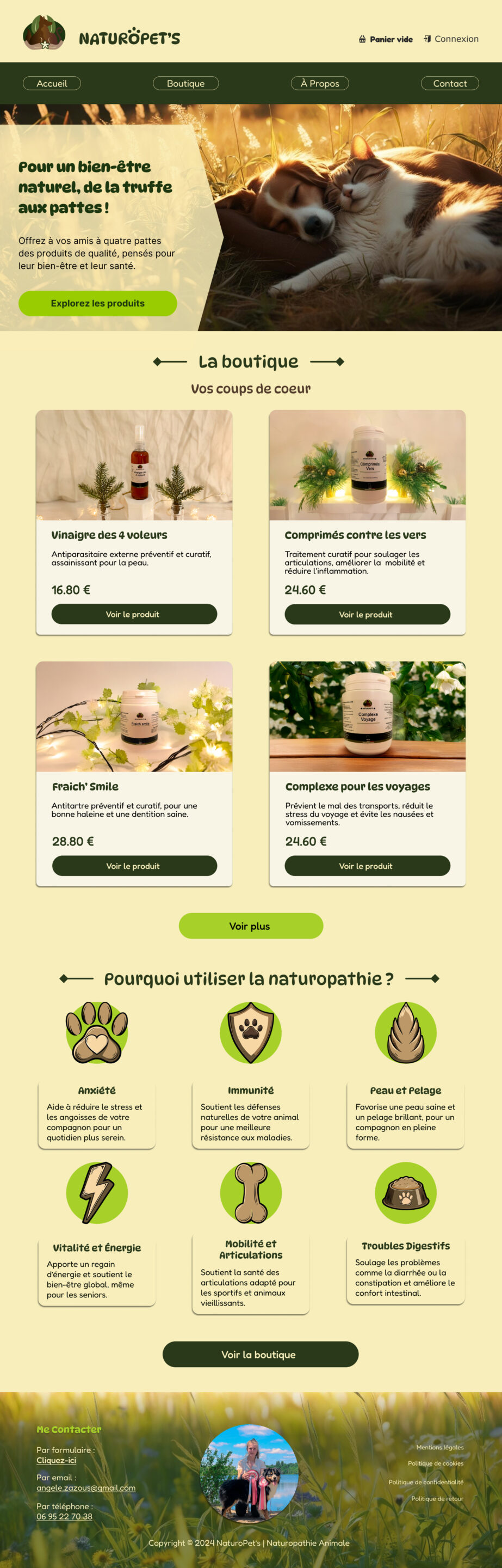 Maquette du site NaturoPet's, de naturopathie animale